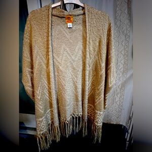 Ruby Rd Fringe open cardigan size Large wooden bead detail